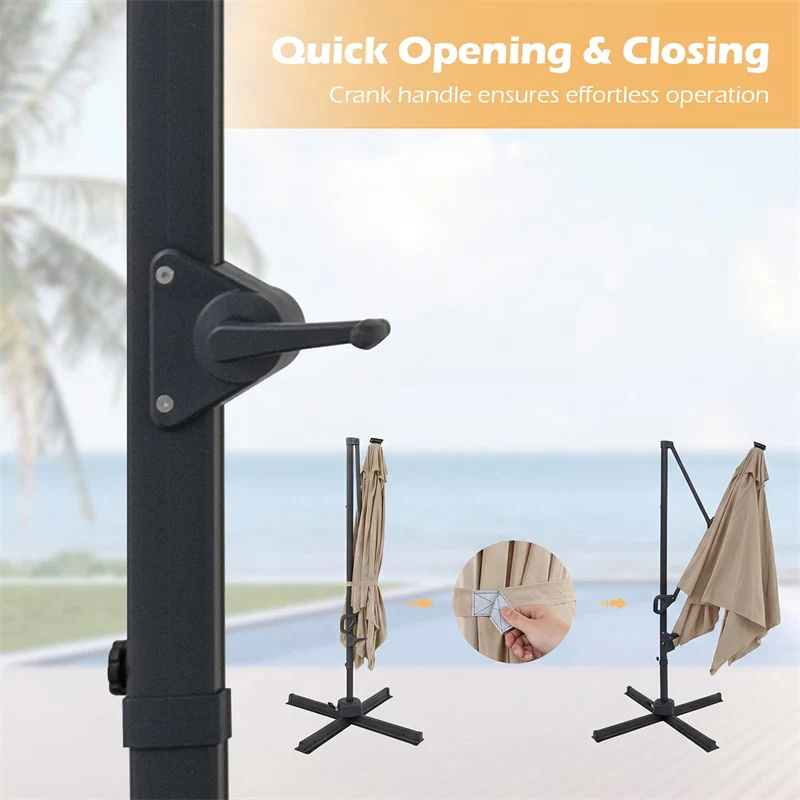 Eletriclife 10FT Square Offset Cantilever Patio Umbrella with 32 Solar LED Lights & 360° Rotation for Poolside, Yard