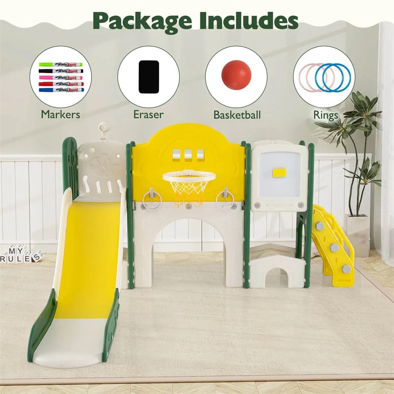 Eletriclife 10-in-1 Toddler Slide Set Kids Slide Climber Playset with Magnetic Whiteboard