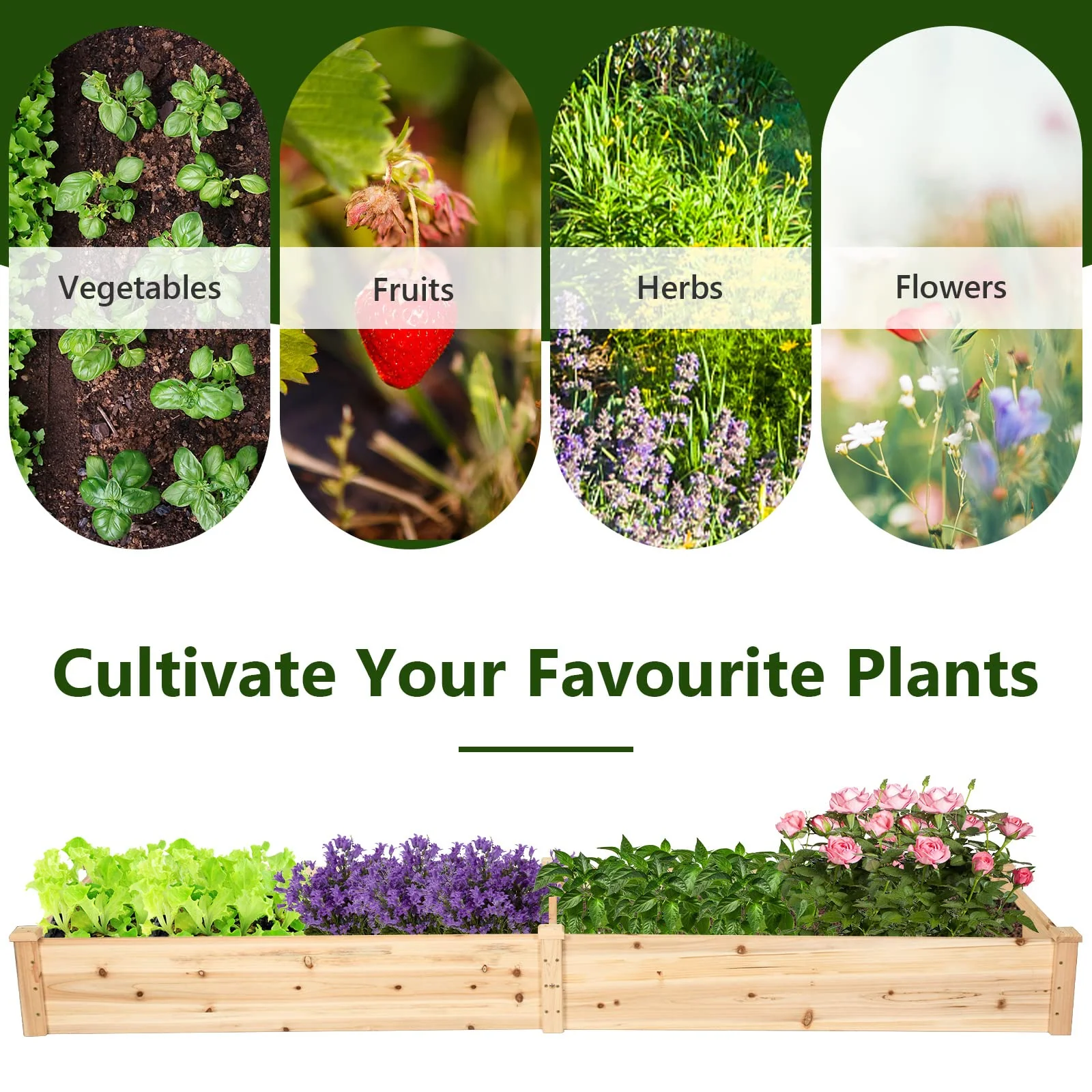 Eletriclife Natural Raised Garden Bed Elevated Planter Box with Open Bottom
