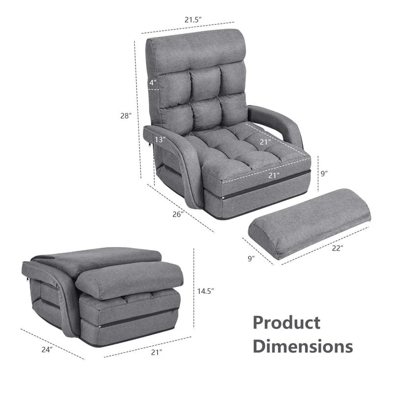 Eletriclife Folding Lazy Floor Chair Sofa with Armrests and Pillow