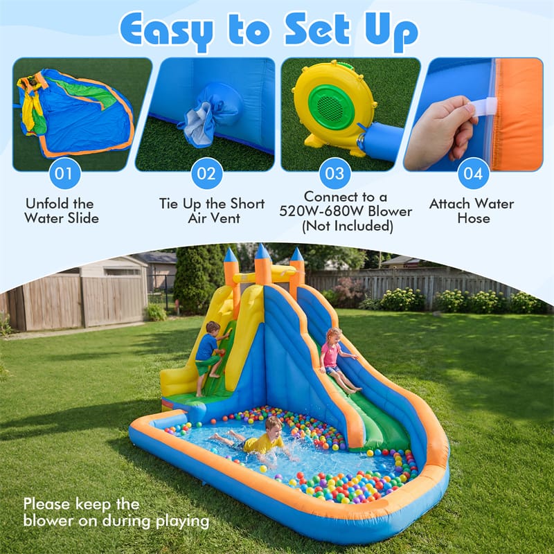 Eletriclife Inflatable Water Slide 3-in-1 Giant Bouncy Castle Water Park with Climbing Wall & Splash Pool for Kids Backyard Parties
