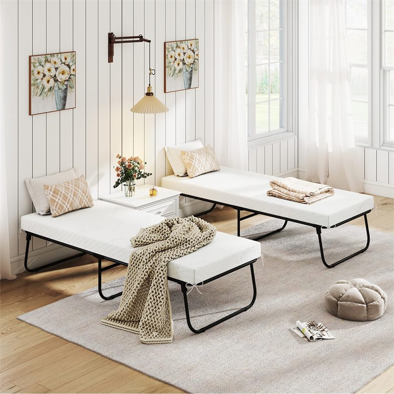 Eletriclife Cot Size Rollaway Folding Guest Bed with Memory Foam Mattress