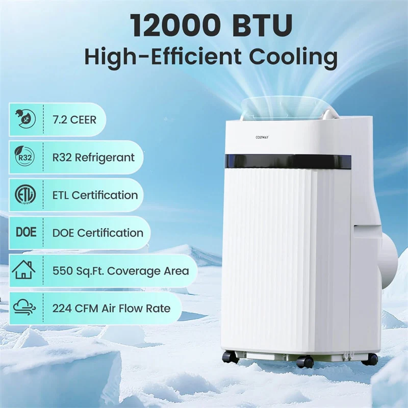 Eletriclife 12000 BTU Portable Air Conditioner with Fan, Dehumidifier & Sleep Mode, 24H Timer, Window Kit, Cools Room up to 550 Sq. Ft