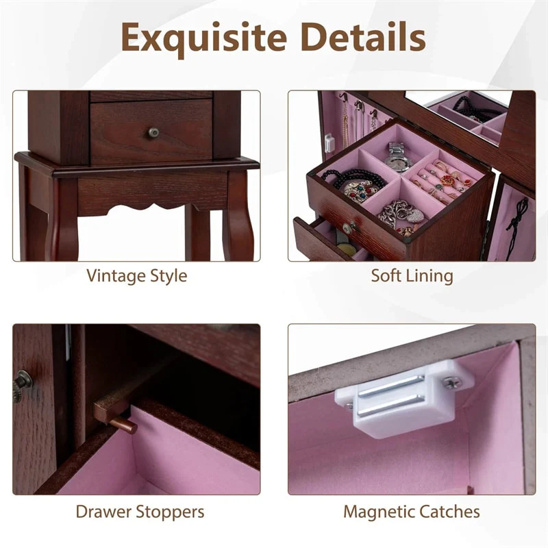 Eletriclife Standing Jewelry Armoire Cabinet with Flip Top Mirror & 4 Drawers for Bedroom