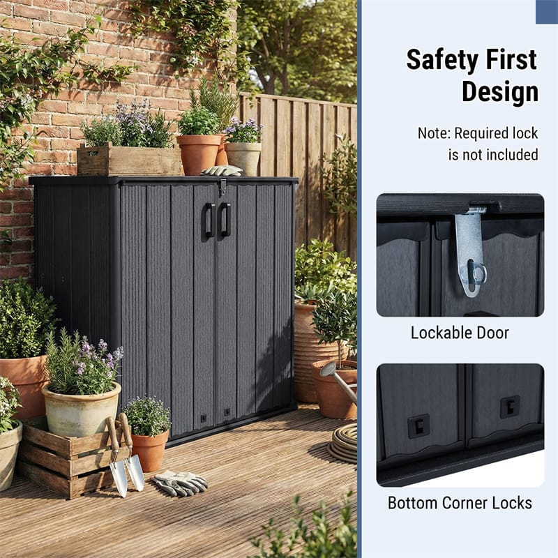 Eletriclife 175 Gallon Outdoor Storage Shed All-Weather Resin Patio Storage Box with Floor & Removable Shelf