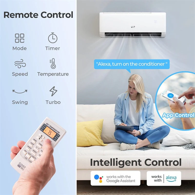 Eletriclife 9100 BTU 20.5 SEER2 115V WiFi Enabled Mini Split AC with Heat Pump, Alexa Compatible - Airtural Series