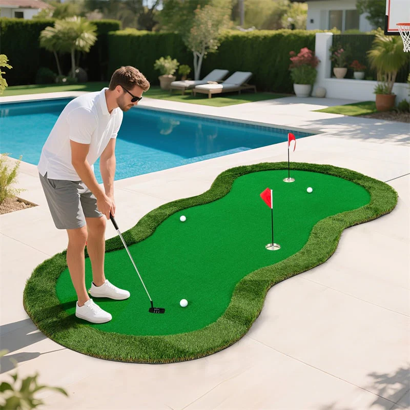 Eletriclife 10FT x 5FT Golf Putting Green Indoor Outdoor Professional Golf Practice Mat with 3 Holes