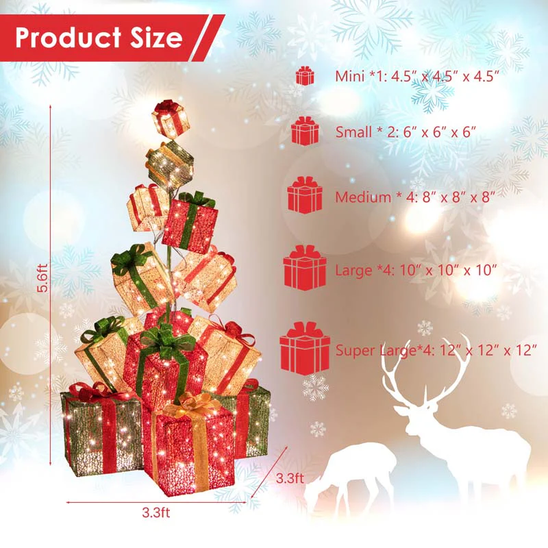 Eletriclife 15 Stacked Lighted Christmas Gift Box Tower with 450 Warm White Lights