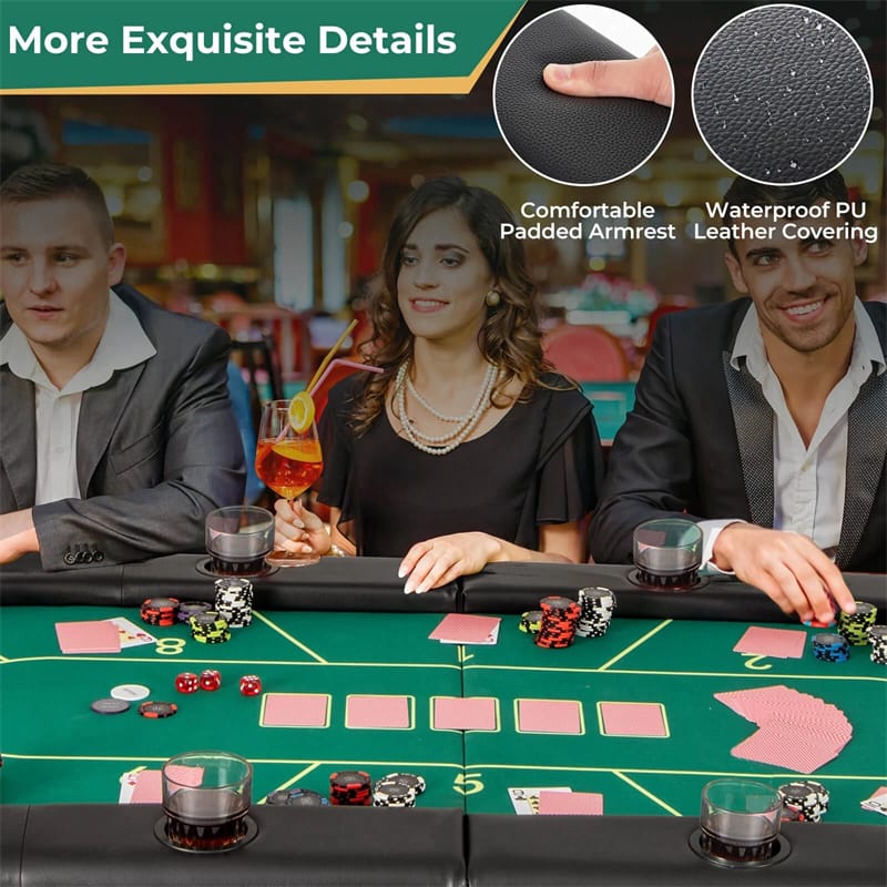 72" Foldable Poker Table for 8 Players with 8 Cup Holders & Casino-Grade Felt
