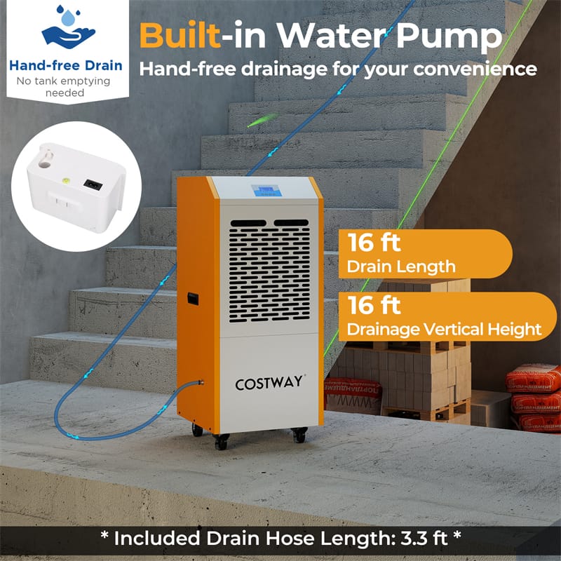 Eletriclife 290 Pints Industrial & Commercial Dehumidifier with Pump, Drain Hose & Wheels for 9000 Sq.Ft Basement