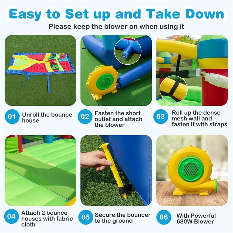 Eletriclife Big Kids Inflatable Obstacle Course Bounce House w/ Dual Slides & Tunnels for Inoor Outdoor Backyard Fun