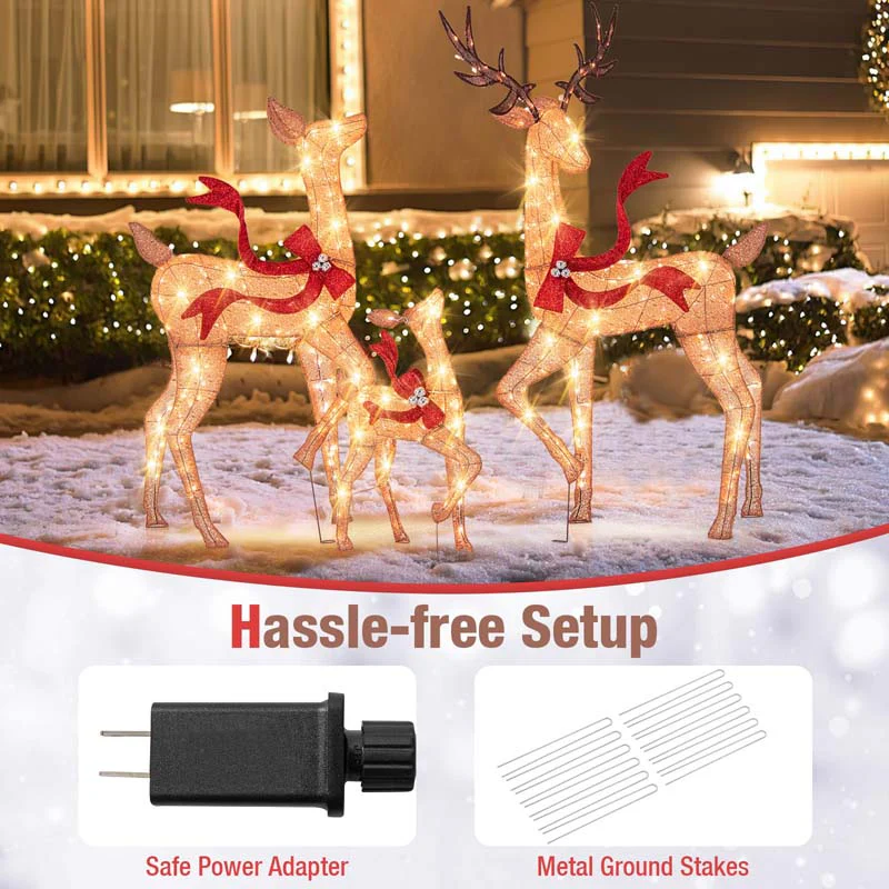 Eletriclife 3-Piece Pre-Lit Christmas Deer Family Set