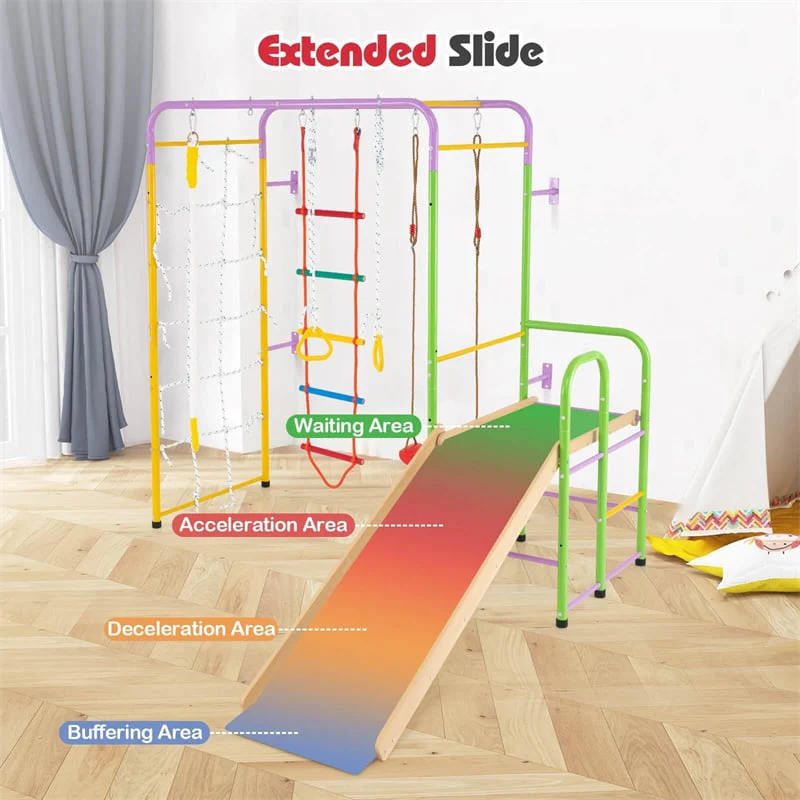 Eletriclife 8-in-1 Steel Montessori Climbing Toys Indoor Playground Jungle Gym with Slide for Toddlers & Kids