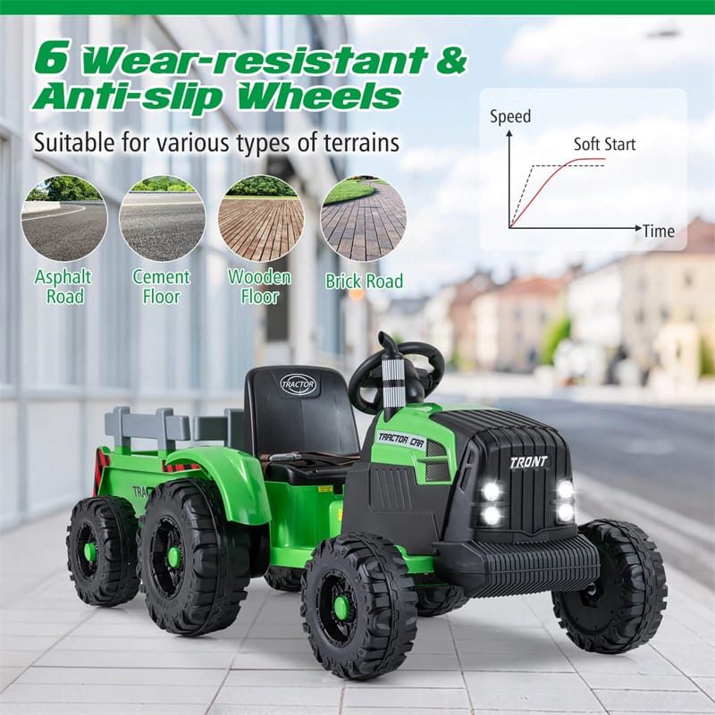 Eletriclife 24V Ride On Tractor with Detachable Trailer & Remote Control for Kids Ages 3 