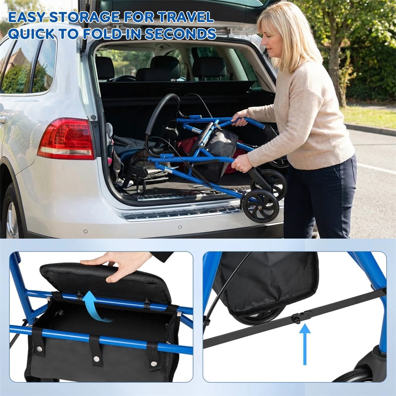 Eletriclife Lightweight Foldable Rollator Walker with Seat & Height Adjustable Handles for Seniors