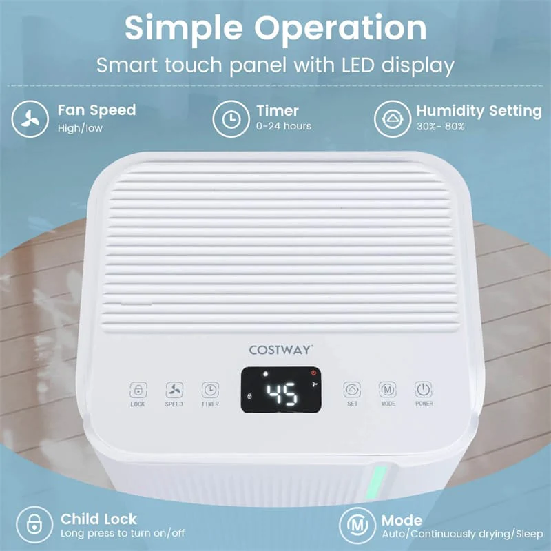 Eletriclife 32 Pints 2000 Sq.ft Dehumidifier for Basement with Drain Hose & 24H Timer