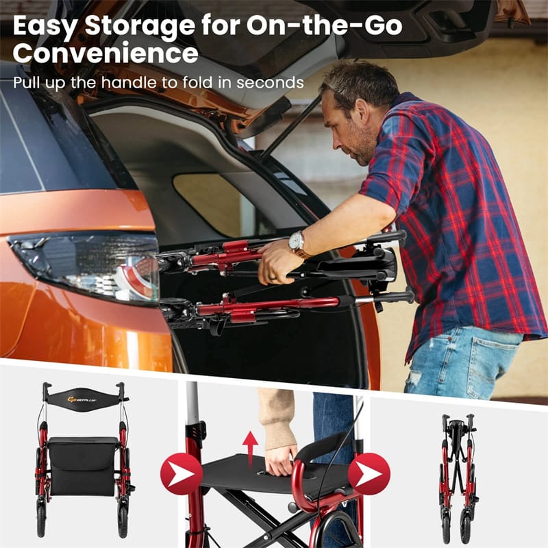 Eletriclife 2-in-1 Foldable Rollator Walker with Seat, Armrests & 9" All-Terrain Pneumatic Tires for Seniors