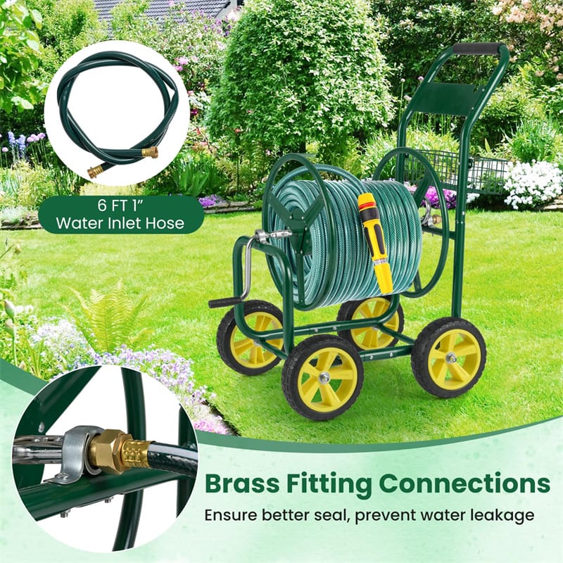 Eletriclife Heavy Duty Metal Garden Hose Reel Cart Holds 300FT of 5/8" Hose with 4 Wheels