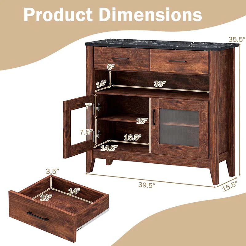 Eletriclife Coffee Bar Cabinet with 2 Drawers and 1 Open Compartment
