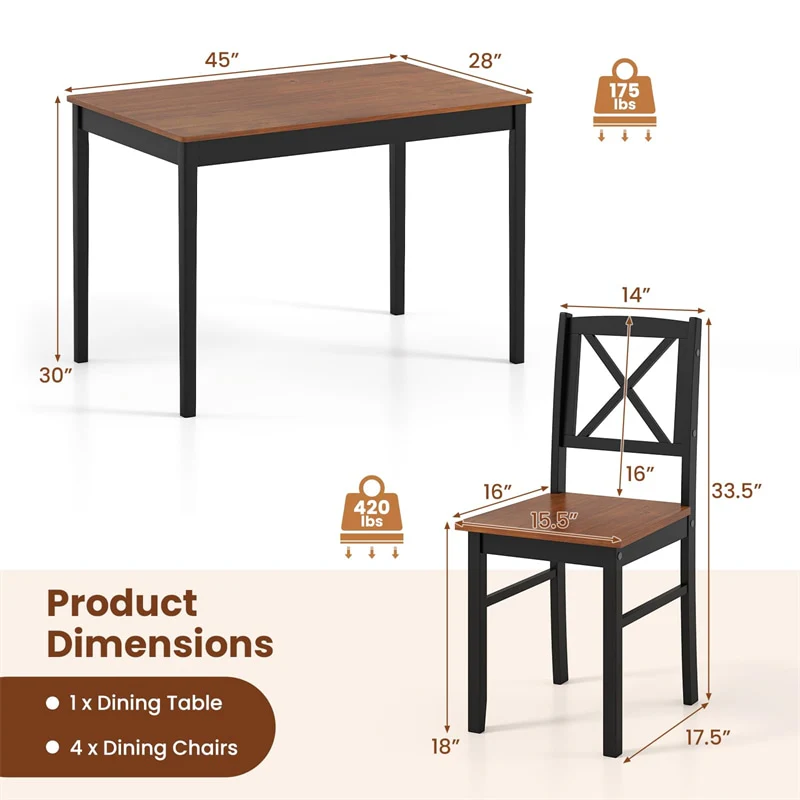 Eletriclife 5-Piece Dining Table Set for 4, Mid-Century Modern Kitchen Table & 4 Chairs