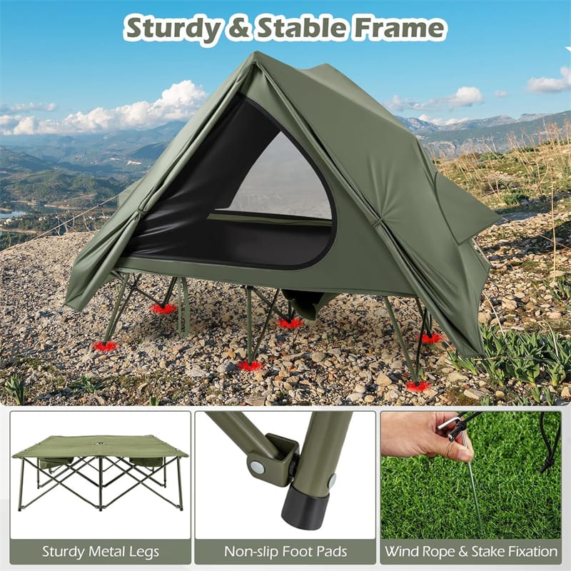 Eletriclife 2-Person Camping Cot Tent Combo 2-in-1 Foldable Off-Ground Elevated with Pop Up Shelter
