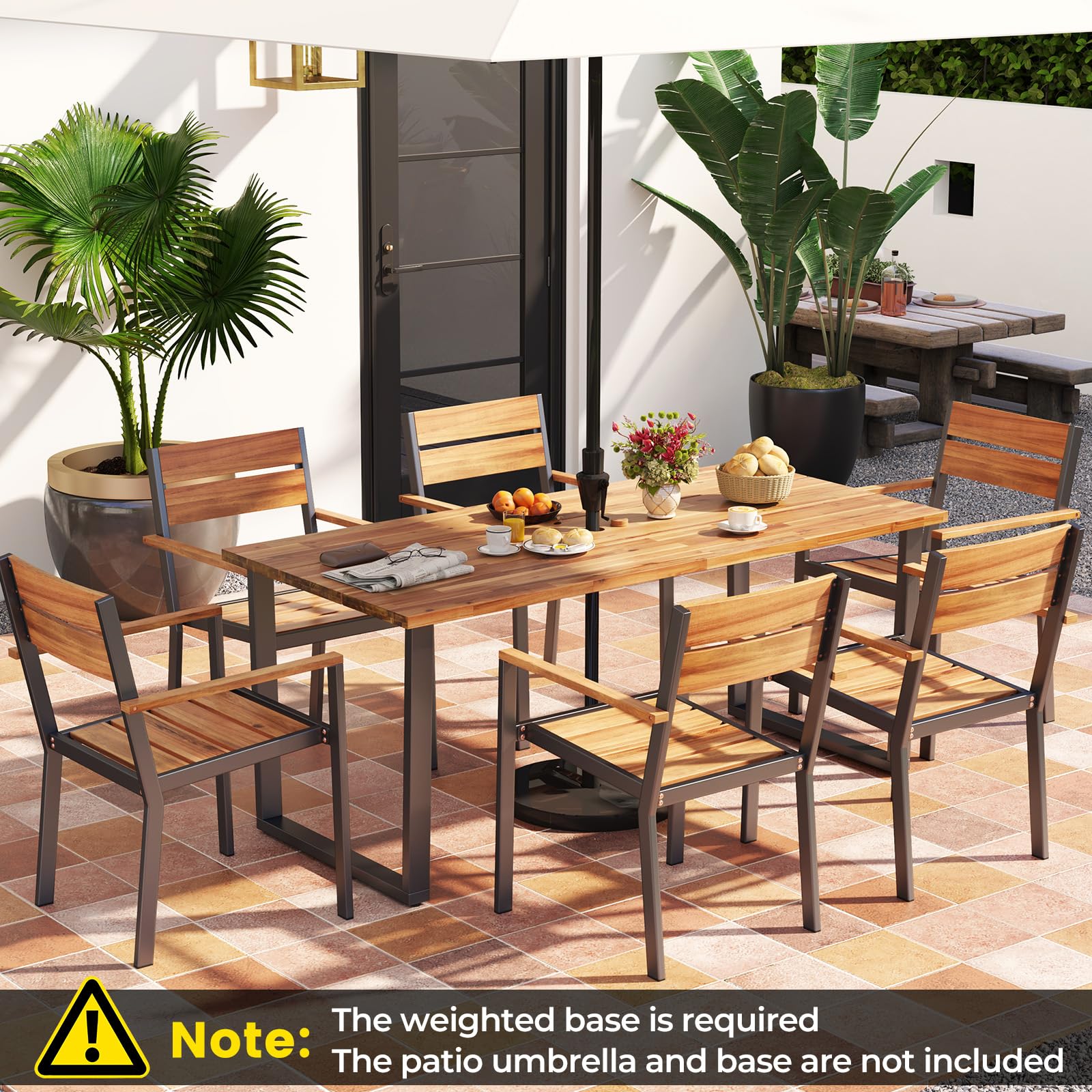 Eletriclife 7 Pieces Acacia Wood Patio Dining Set with 2 Inches Umbrella Hole