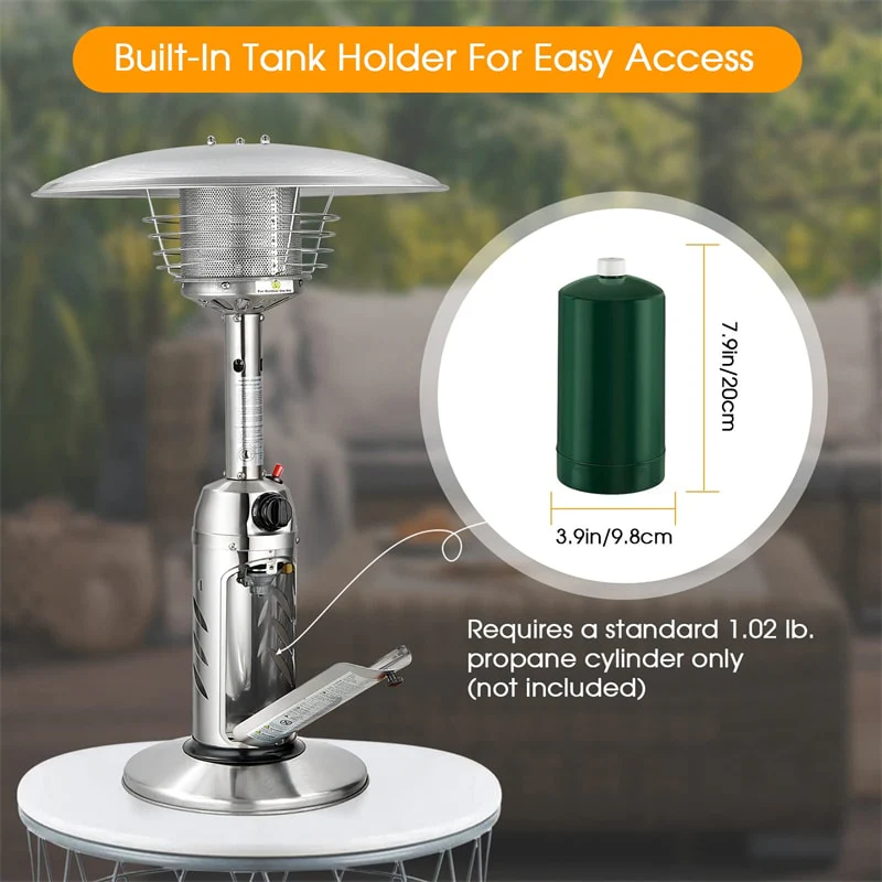 Eletriclife 11,000 BTU Tabletop Propane Patio Heater Portable Outdoor Heater with Adjustable Flame