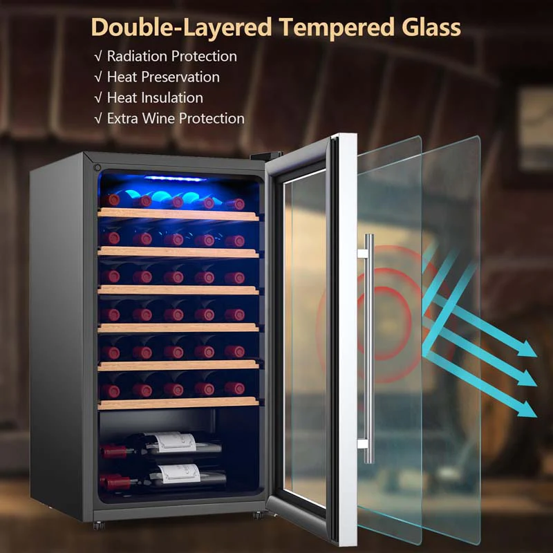 Eletriclife 20 Inch Wine Cooler 33 Bottles Wine Refrigerator with Tempered Glass Door