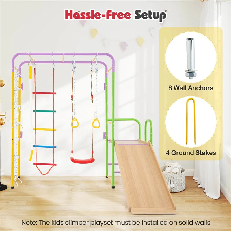 Eletriclife 8-in-1 Steel Montessori Climbing Toys Indoor Playground Jungle Gym with Slide for Toddlers & Kids