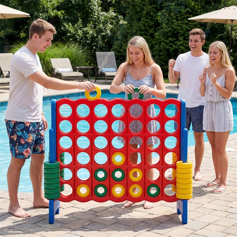 Eletriclife 3.5FT Giant 4-in-a-Row Game Set with 42 Jumbo Rings & Quick-Release Slider for Kids & Family Parties