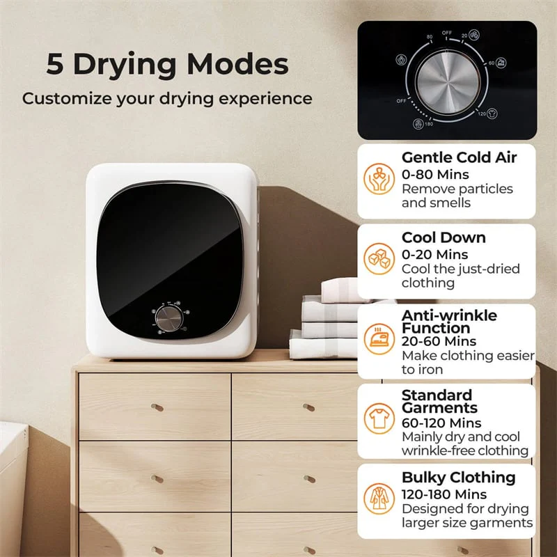 Electric 1.5 cu.ft Portable Clothes Dryer 800W Electric Compact Vented Tumble Dryer for Apartment