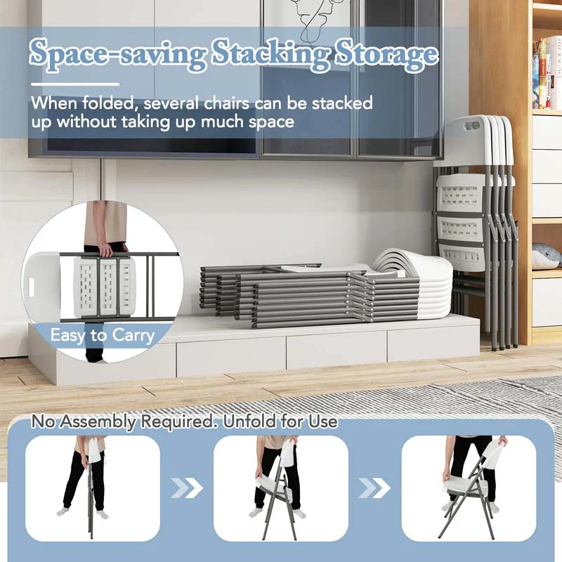 Eletriclife Folding Stackable Chairs with Metal Frame and Carrying Handle