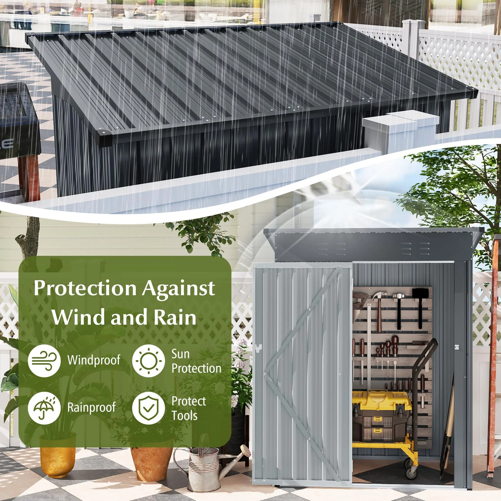 Eletriclife 5 x 3 Feet Outdoor Storage Shed with Sloped Roof and Lockable Door