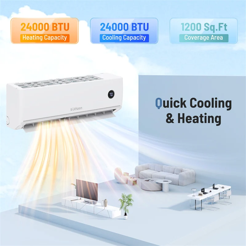 Eletriclife 24000 BTU 18.1 SEER2 208-230V Wifi Smart Mini Split Air Conditioner & 2 Ton Heat Pump System Works with Alexa