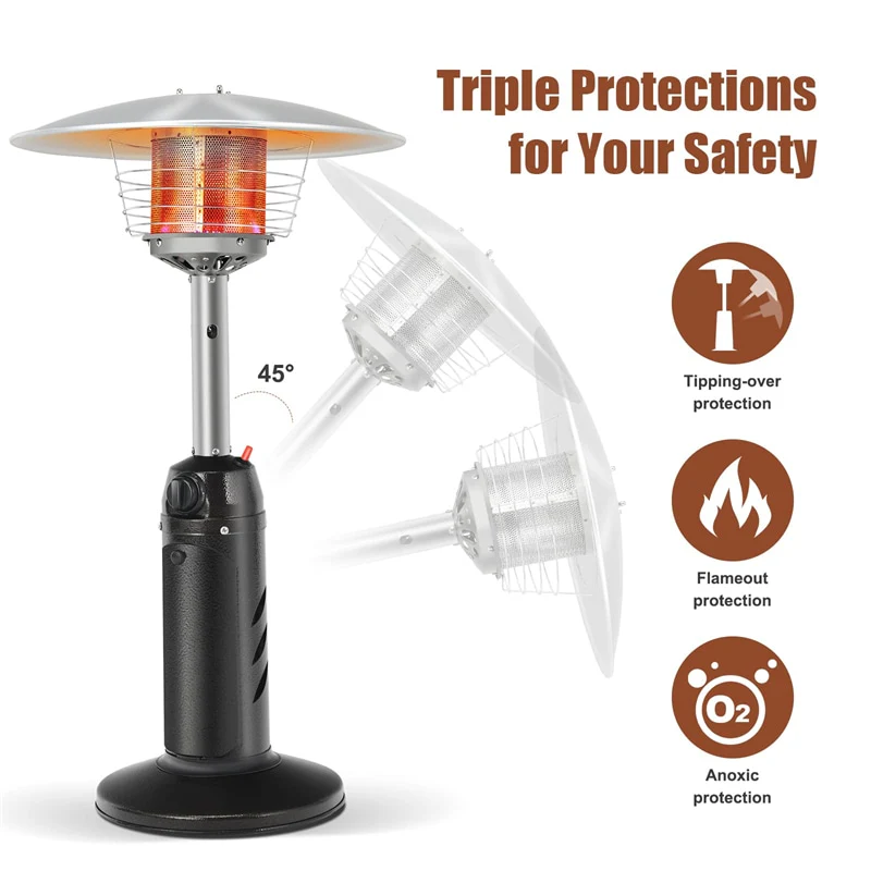 Eletriclife 13,000 BTU Portable Tabletop Propane Patio Heater Stainless Steel LP Gas Heater with Weighted Base
