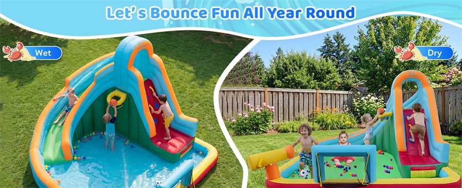 Eletriclife 6-in-1 Inflatable Water Slide Park Giant Bounce House with Splash Pool for Kids Backyard Outdoor Indoor