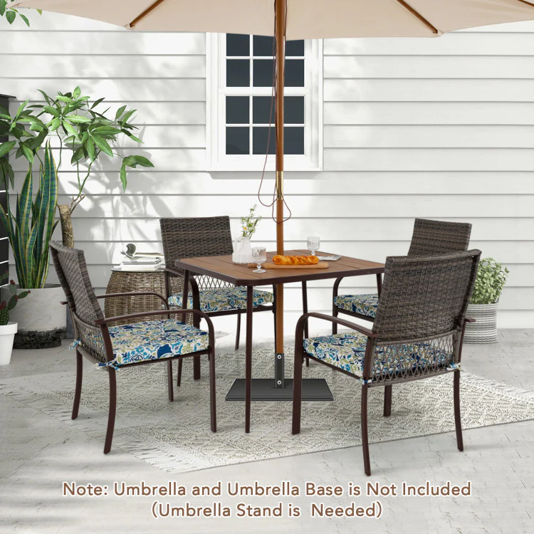 Eletriclife 5 Pieces Patio Dining Set 4 Cushioned Rattan Armchairs and Square Table
