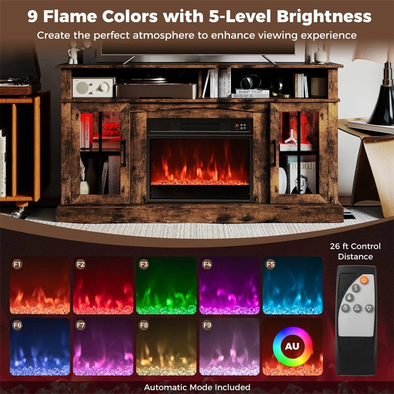 Eletriclife 58" Electric Fireplace TV Stand for 65" TVs Entertainment Center with 28" Fireplace Heater Insert