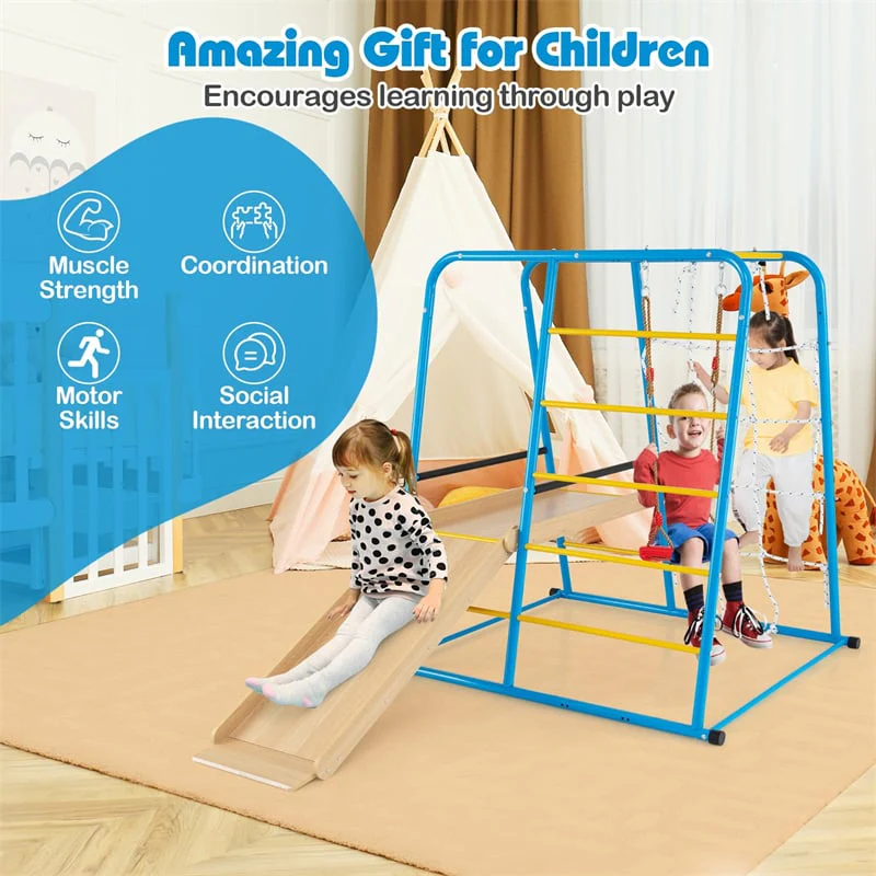 Eletriclife 6-in-1 Indoor Playground Jungle Gym Metal Montessori Climbing Toys with Slide for Kids & Toddlers