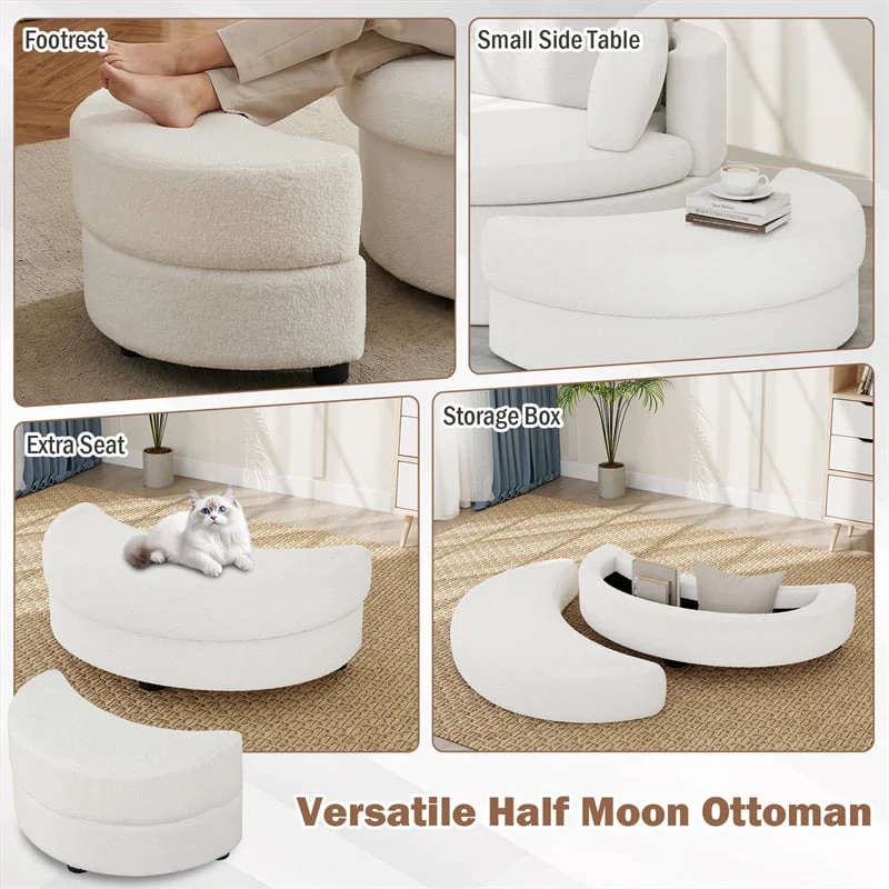 Eletriclife 360° Swivel Accent Barrel Chair with Half Moon Storage Ottoman