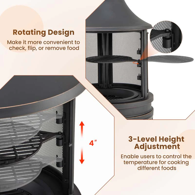 Eletriclife 30 Inch Outdoor Fire Pit Chiminea with Grill for Garden BBQ