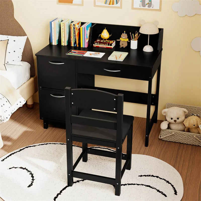 Eletriclife Wooden Kids Desk and Chair Set with Hutch, Storage Drawer & Cabinet