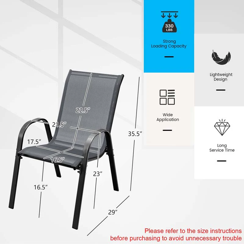 Eletriclife Set of 4 Outdoor Stackable Dining Chairs with All Weather Fabric