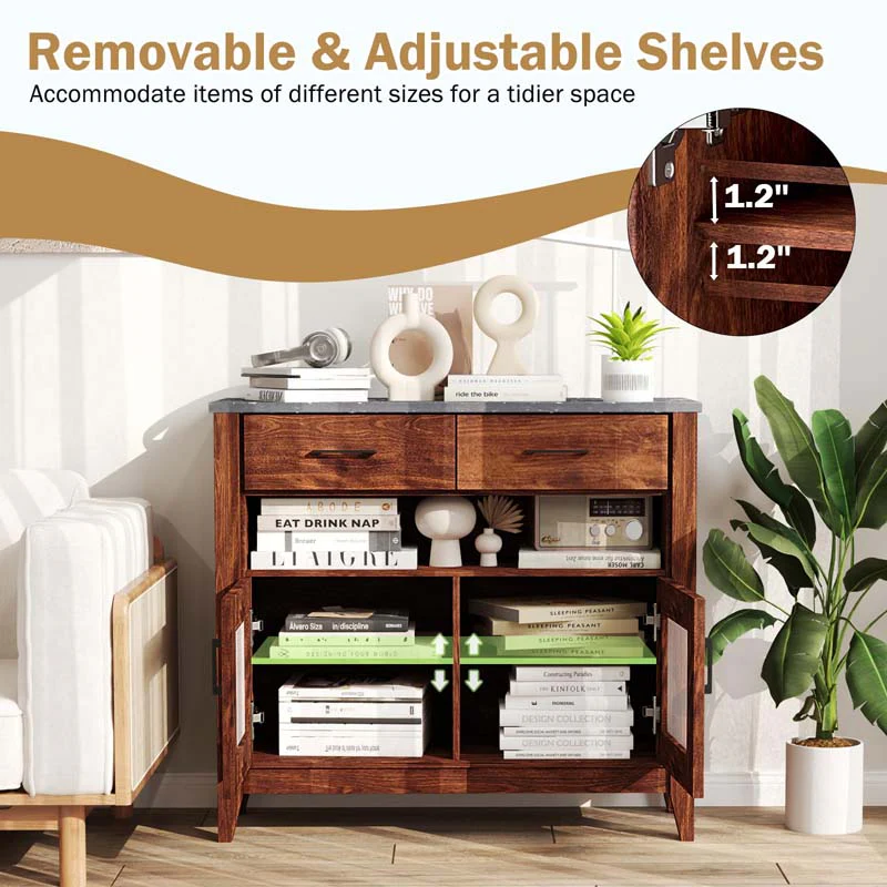 Eletriclife Coffee Bar Cabinet with 2 Drawers and 1 Open Compartment