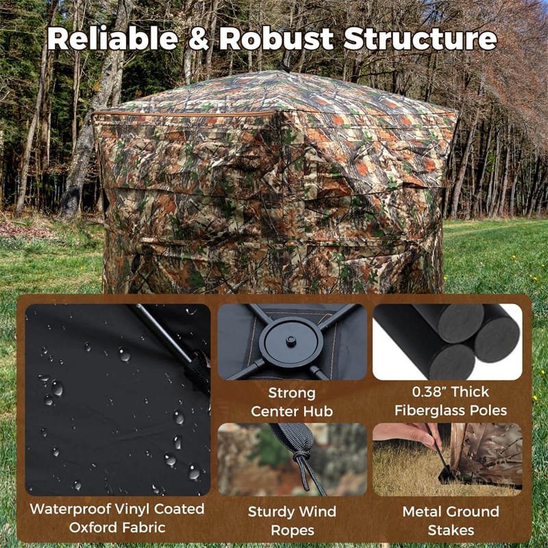 Eletriclife 2-6 Person Hunting Blind Double One-Way See-Through Pop-Up Ground Blind for Deer & Turkey Hunting