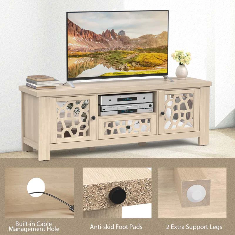 Eletriclife 55 Inch Retro TV Stand Media Entertainment Center with Mirror Doors and Drawer