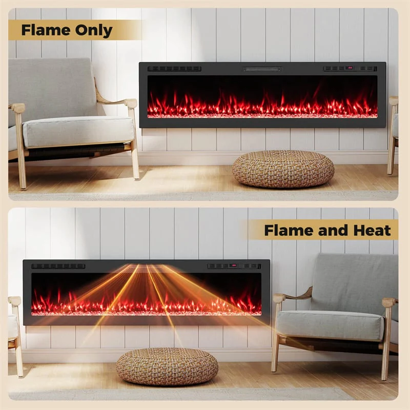 Eletriclife 36-68 Inch Smart WiFi Electric Fireplace Recessed/Wall Mounted Fireplace Heater with 12 Flame & Ember Bed Colors