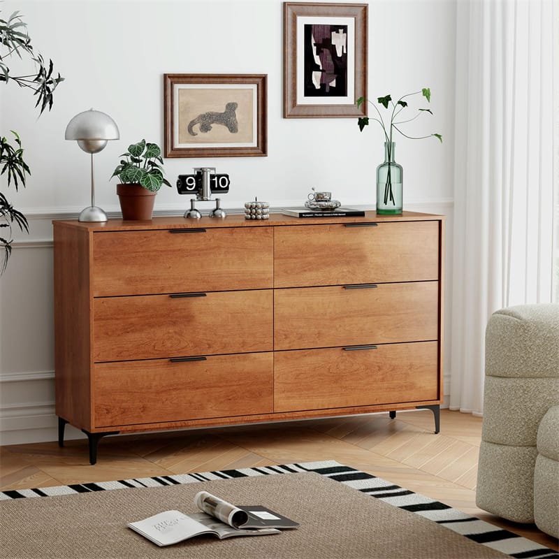Eetriclife Mid-Century Modern 6-Drawer Dresser with Anti-Tip Interlock System