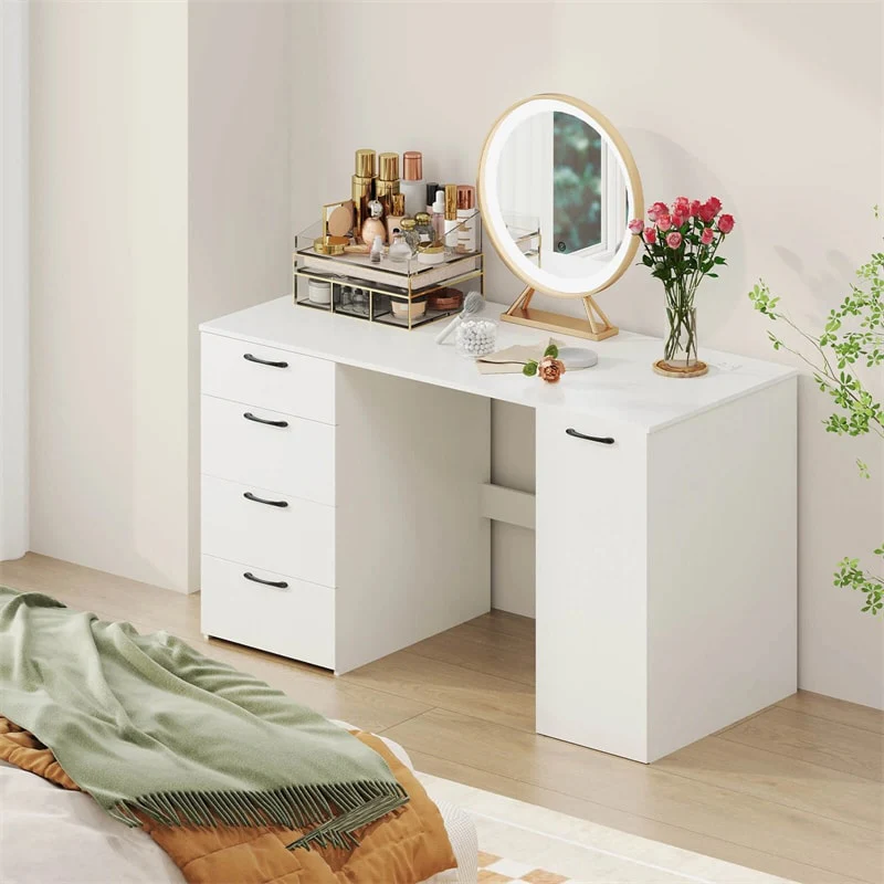 Eletriclife 53" Computer Desk with 4 Storage Drawers, Cabinet & Charging Station for Home Office Study