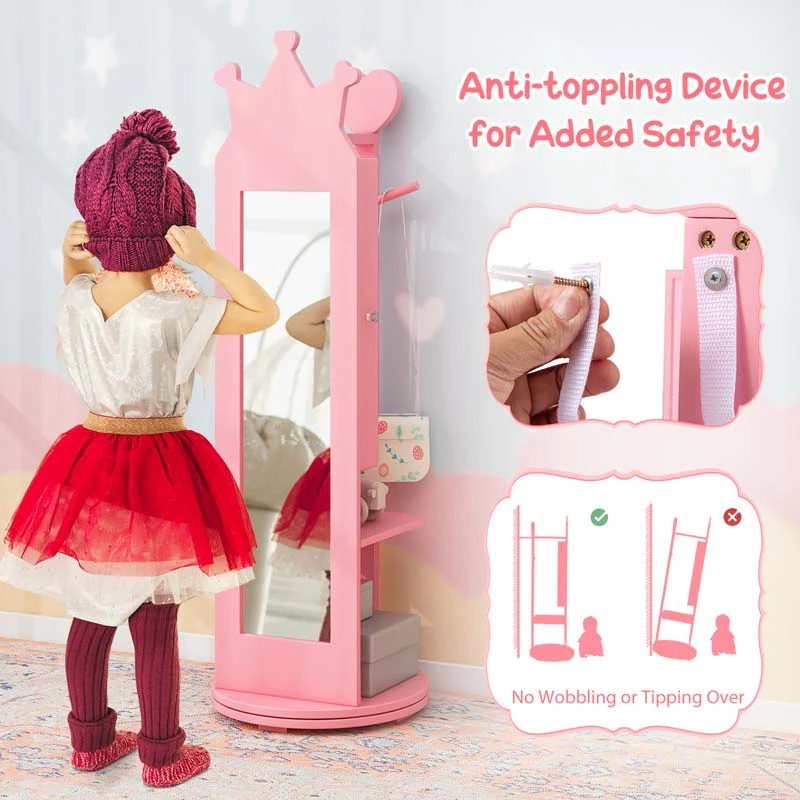 Eletriclife Kids Room Furniture Set Princess Vanity Table and Stool Set with Mirror and Drawer